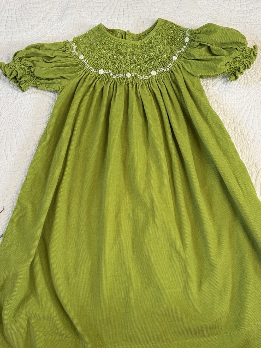 mom&me Girls' Green Smocked Dress